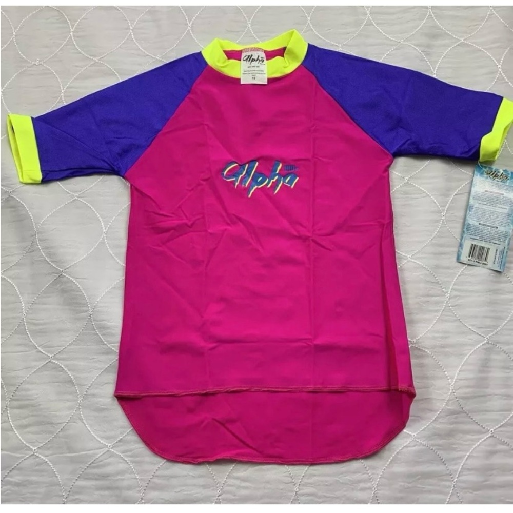 Alpha 100% SPF Rashguard Swimwear Top Australian Made Pink Purple Size 10🌈